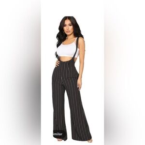 Fashion Nova Stripe Lover Overall Pants Black Size Medium Excellent Condition